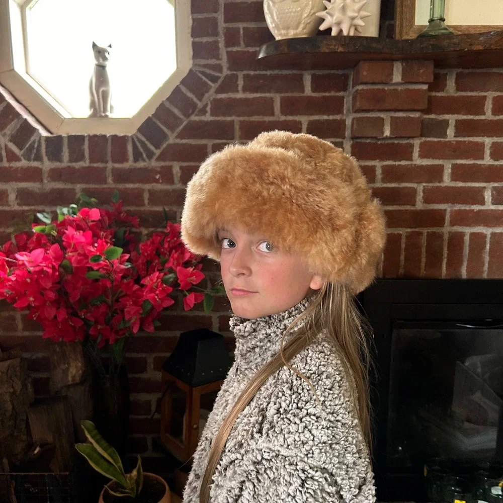 Handcrafted Alpaca Fur Cossack Hat Tan Camel Women Girls Winter Peruvian Soul
